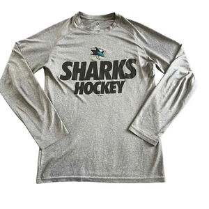 NHL San Jose Sharks‎ Hockey Unisex Adult Small Gray Crewneck Long Sleeve Shirt